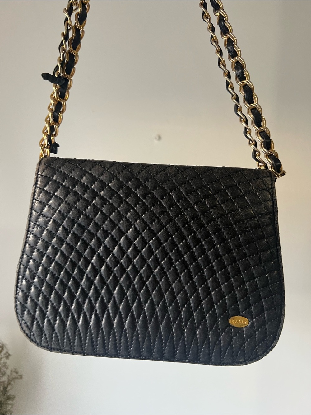 Bally Black Quilted Crossbody with Gold Chain